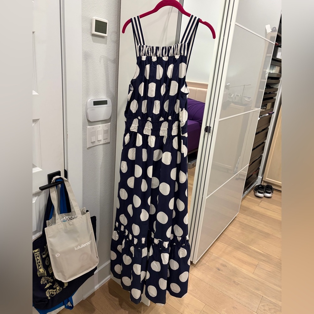 Anthropologie NWT Somerset Navy and White Polka Dot Maxi Dress